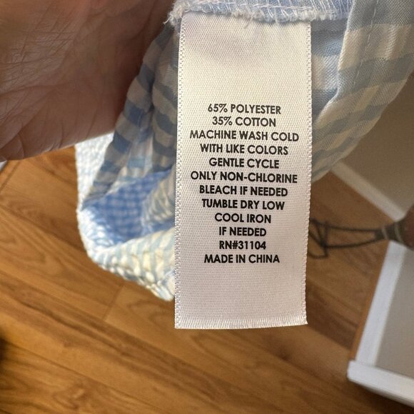 Crown & Ivy Dress Gingham Plaid Blue White Check Women Size Large Bow Sleeves - Picture 5 of 8